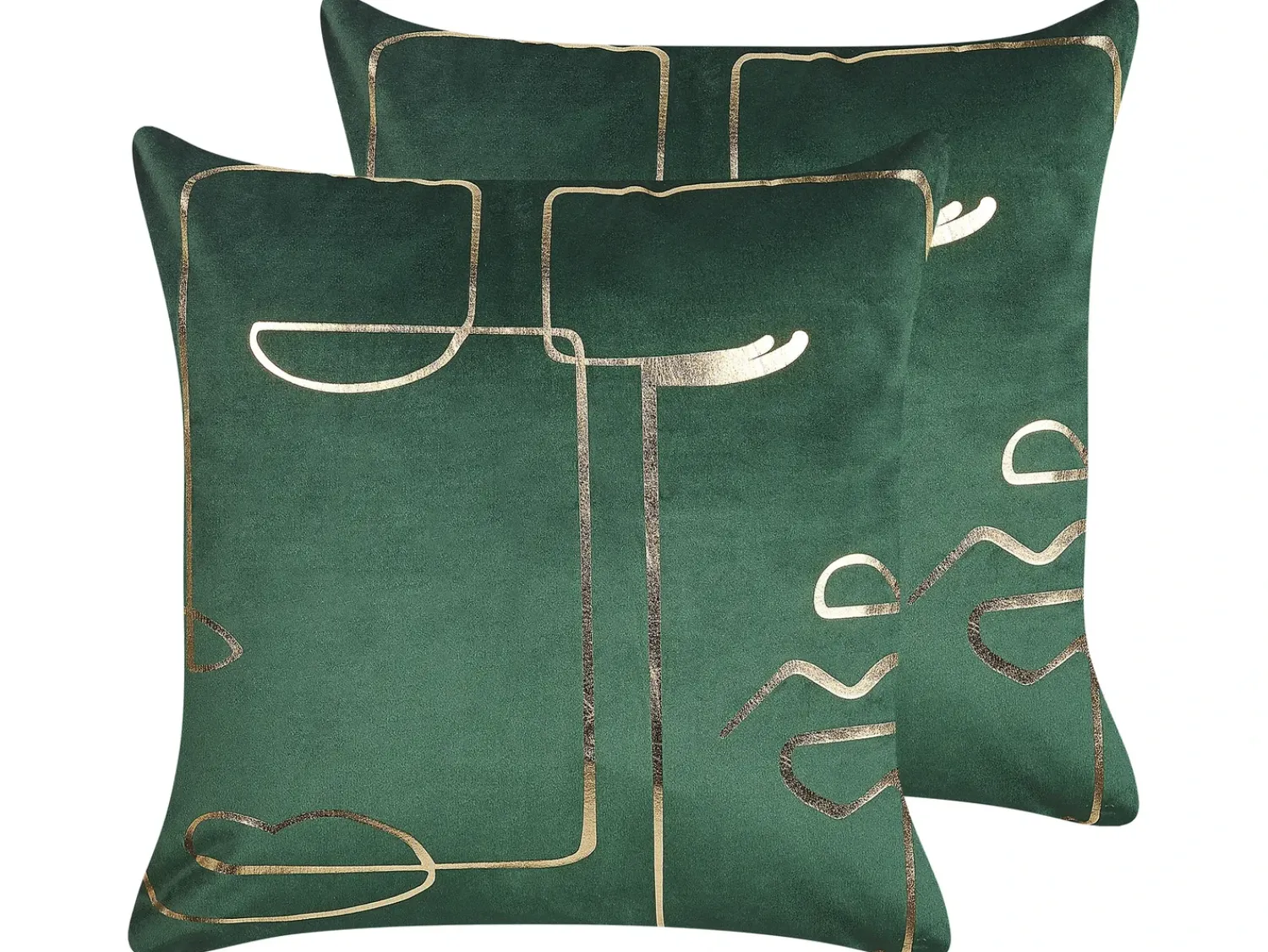 Discount Beliani Set di 2 cuscini PHILODENDRON Velluto 45 x 45 cm Verde smeraldo Trama astratta Oro Verde