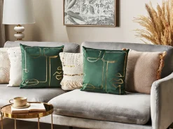 Discount Beliani Set di 2 cuscini PHILODENDRON Velluto 45 x 45 cm Verde smeraldo Trama astratta Oro Verde