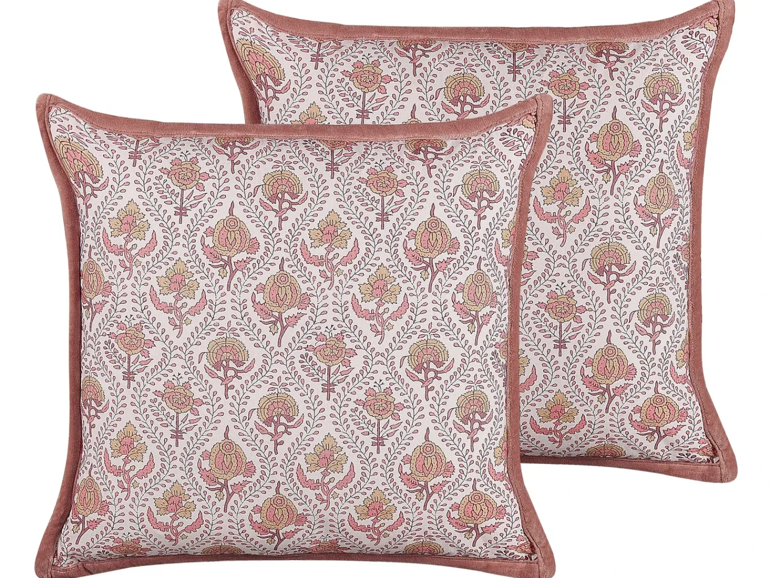 Discount Beliani Set di 2 cuscini PICEA Velluto 45 x 45 cm Rosso Trama floreale Bianco Rosso
