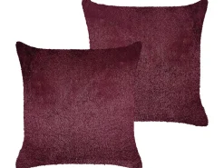Outlet Beliani Set di 2 cuscini PILEA Finta pelliccia 45 x 45 cm Bordeaux Tinta unita Rosso