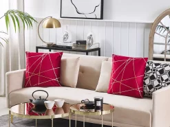 Sale Beliani Set di 2 cuscini PINUS Velluto 45 x 45 cm Rosso Trama geometrica Rosso Oro