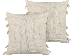 Discount Beliani Set di 2 cuscini PLEIONE Cotone 45 x 45 cm chiaro Trama geometrica Beige
