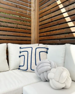Online Beliani Set di 2 cuscini PLEIONE Cotone 45 x 45 cm Blu marino Trama geometrica Beige Blu
