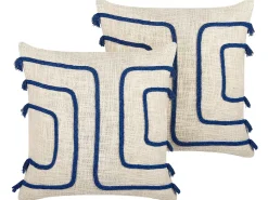 Online Beliani Set di 2 cuscini PLEIONE Cotone 45 x 45 cm Blu marino Trama geometrica Beige Blu