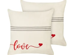 Best Beliani Set di 2 cuscini PLUMERIA Cotone 45 x 45 cm Beige Scritta Beige Grigio Rosso