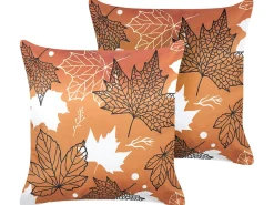 Online Beliani Set di 2 cuscini POINSETTIA Velluto 45 x 45 cm Arancione Trama di piante Bianco Arancione Nero