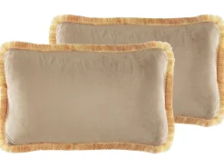 New Beliani Set di 2 cuscini POTHOS Velluto 30 x 50 cm Tinta unita Beige