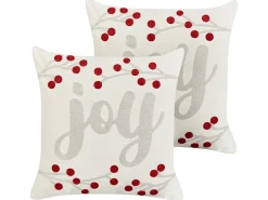 Sale Beliani Set di 2 cuscini PRALINE Velluto 45 x 45 cm Bianco Modello natalizio Bianco Grigio Rosso