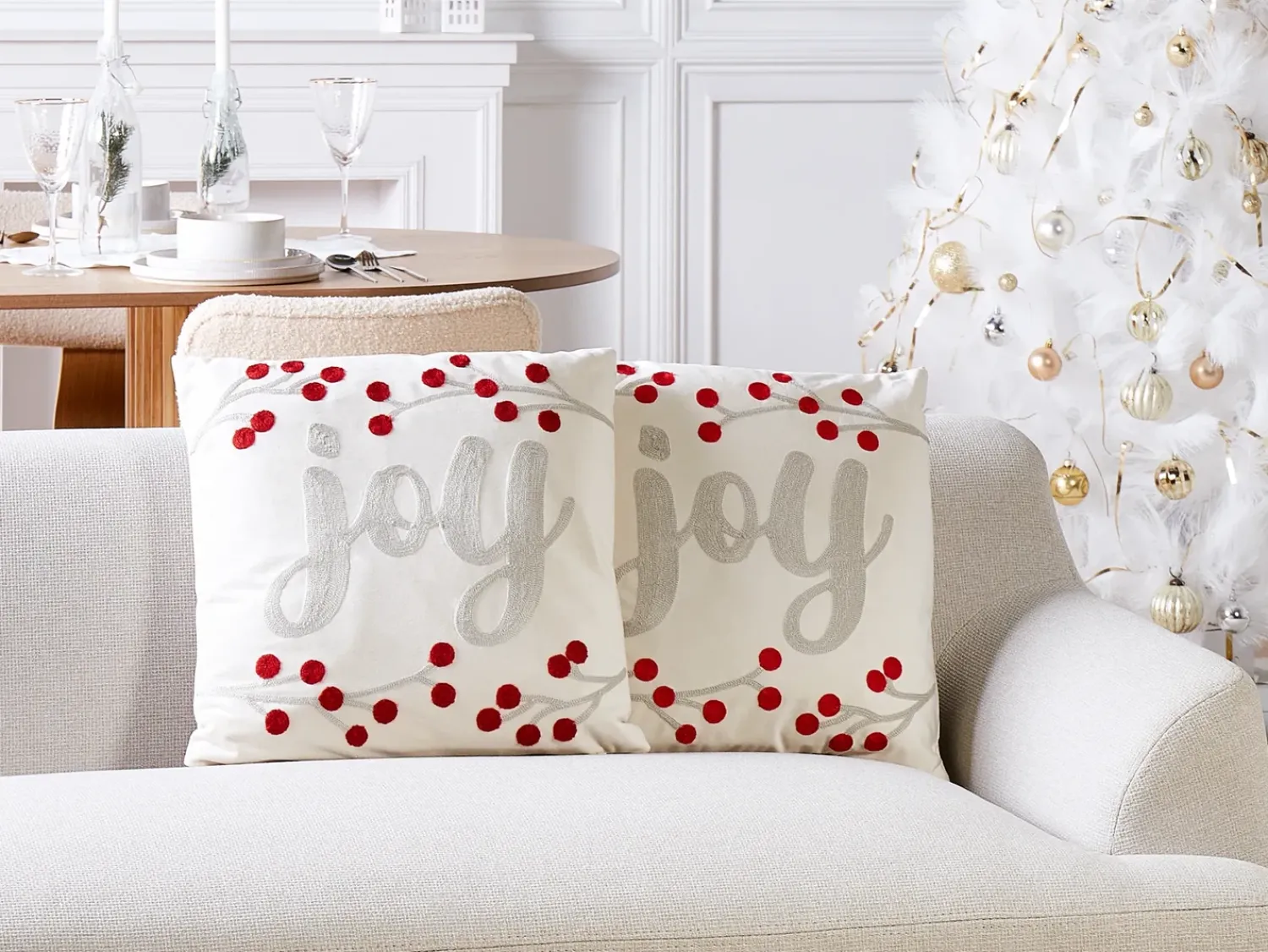 Sale Beliani Set di 2 cuscini PRALINE Velluto 45 x 45 cm Bianco Modello natalizio Bianco Grigio Rosso
