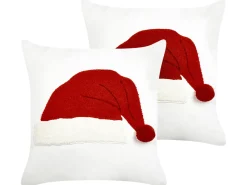 Beliani Set di 2 cuscini PRETZEL Cotone 45 x 45 cm Bianco Modello natalizio Bianco Rosso