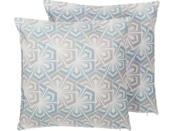 Sale Beliani Set di 2 cuscini PRIMROSE 45 x 45 cm Azzurro Trama Ikat Bianco Blu Grigio Multicolore