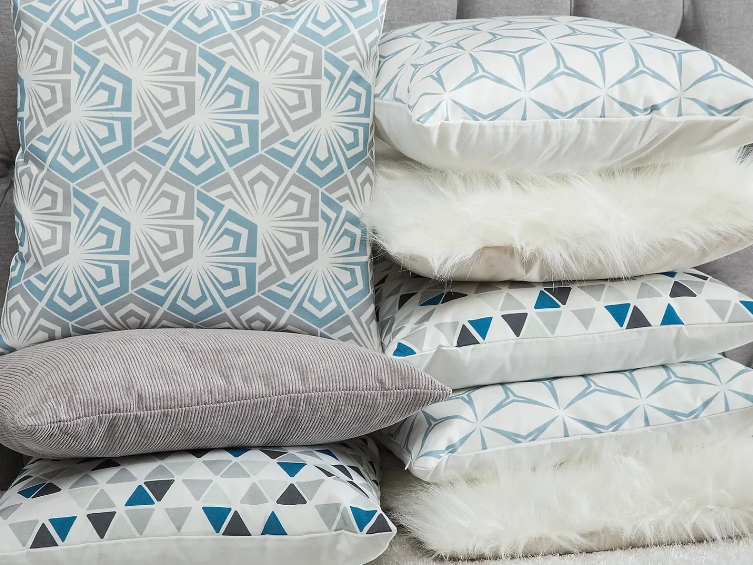 Sale Beliani Set di 2 cuscini PRIMROSE 45 x 45 cm Azzurro Trama Ikat Bianco Blu Grigio Multicolore
