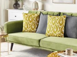 Beliani Set di 2 cuscini PRIMULA Cotone 45 x 45 cm Senape Trama Ikat Bianco Giallo