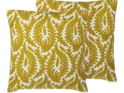 Beliani Set di 2 cuscini PRIMULA Cotone 45 x 45 cm Senape Trama Ikat Bianco Giallo