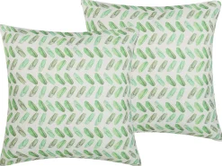 Sale Beliani Set di 2 cuscini PRUNUS 45 x 45 cm Verde Trama astratta Bianco Verde