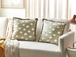 Best Beliani Set di 2 cuscini PSILOTALES Cotone 45 x 45 cm Beige Trama floreale Beige Bianco