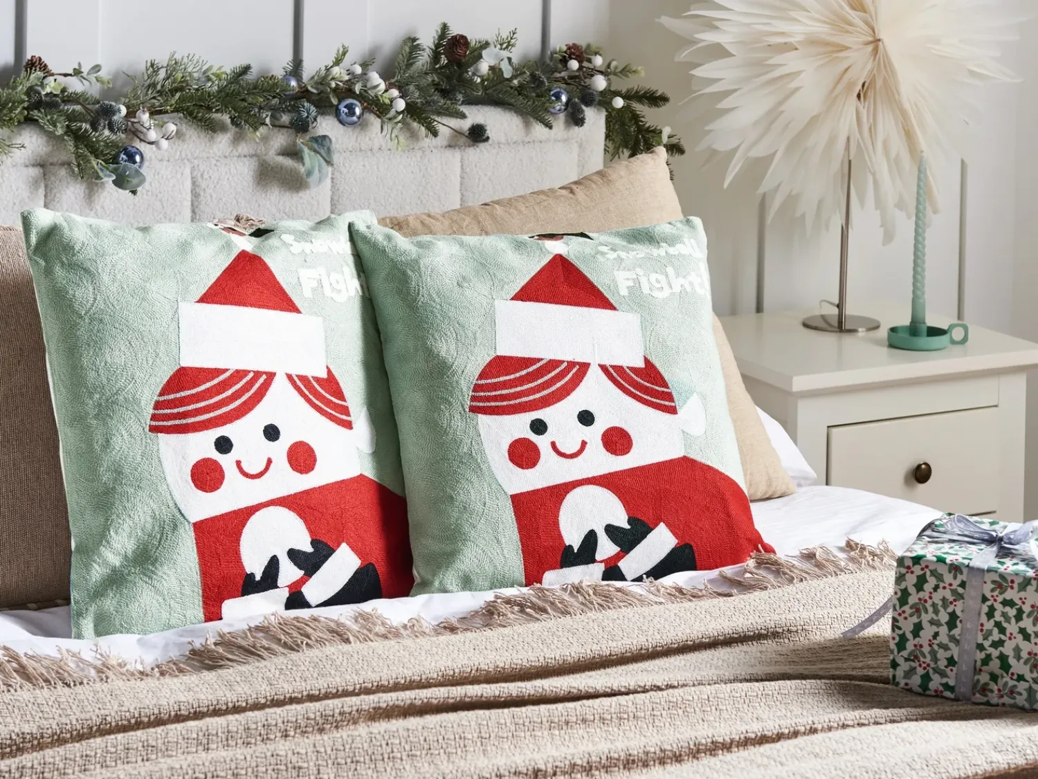 Outlet Beliani Set di 2 cuscini PUDDING Cotone 45 x 45 cm Rosso Bianco Rosso Verde