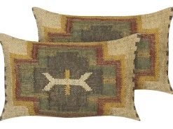 Online Beliani Set di 2 cuscini PULICAT Iuta Multicolore Trama orientale Beige Multicolore Rosso Verde