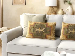 Online Beliani Set di 2 cuscini PULICAT Iuta Multicolore Trama orientale Beige Multicolore Rosso Verde