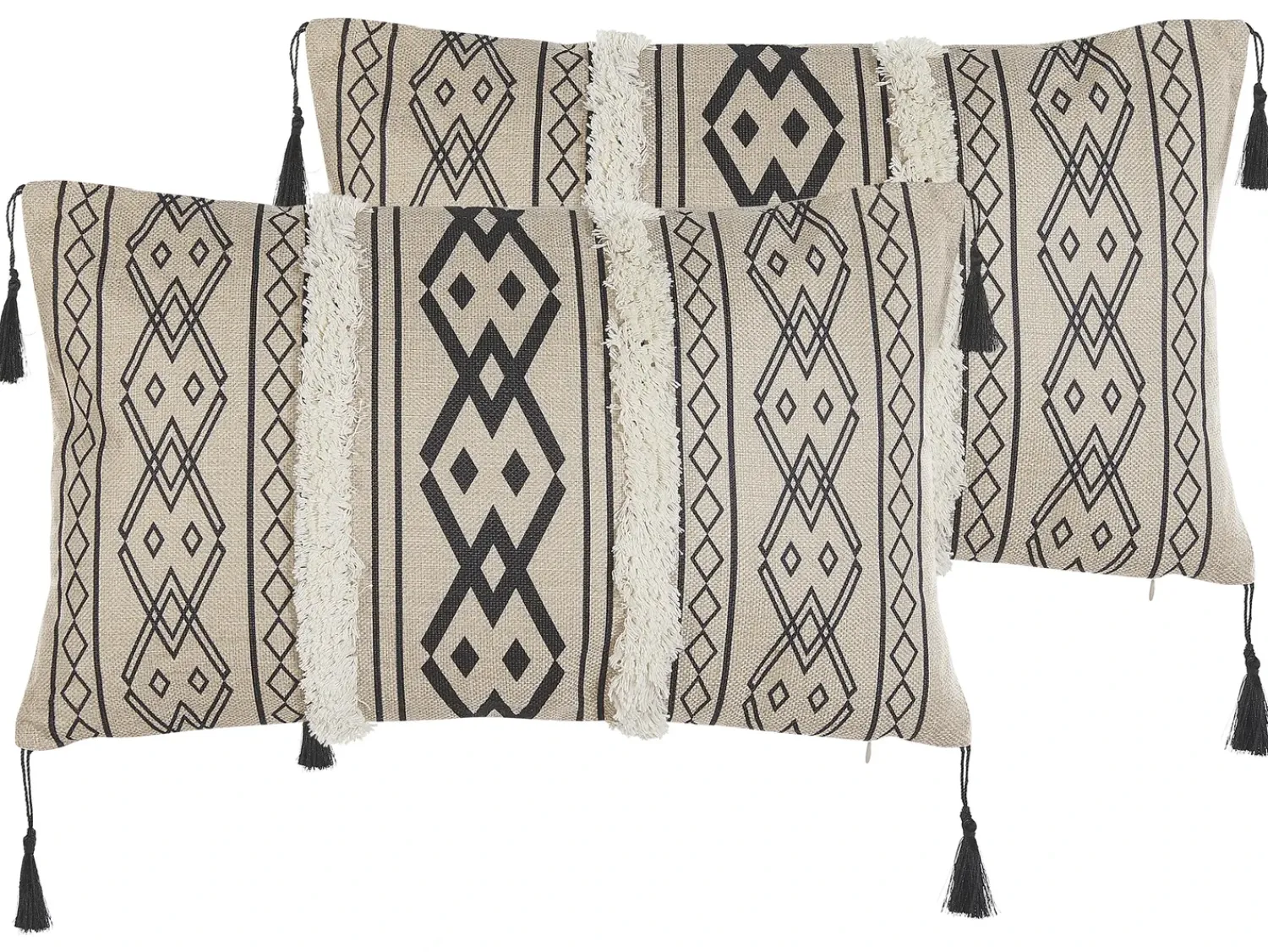 Beliani Set di 2 cuscini PULMONARIA 30 x 50 cm Beige Trama geometrica Bianco Beige Nero