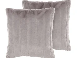 Outlet Beliani Set di 2 cuscini PUMILA Finta pelliccia 45 x 45 cm chiaro A strisce Grigio