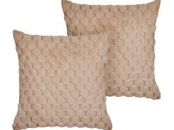 Outlet Beliani Set di 2 cuscini PURSLANE Finta pelliccia 43 x 43 cm sabbia Trama geometrica Beige