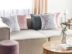 Hot Beliani Set di 2 cuscini PURSLANE Finta pelliccia 43 x 43 cm chiaro Trama geometrica Grigio
