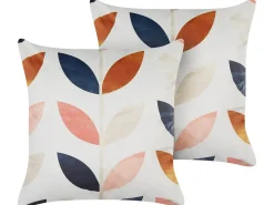 Outlet Beliani Set di 2 cuscini QUINOA Velluto 45 x 45 cm Multicolore Trama di piante Bianco Multicolore