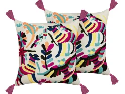 Beliani RAIGANJ Cotone 50 x 50 cm Multicolore Trama astratta Bianco Giallo Rosa Multicolore