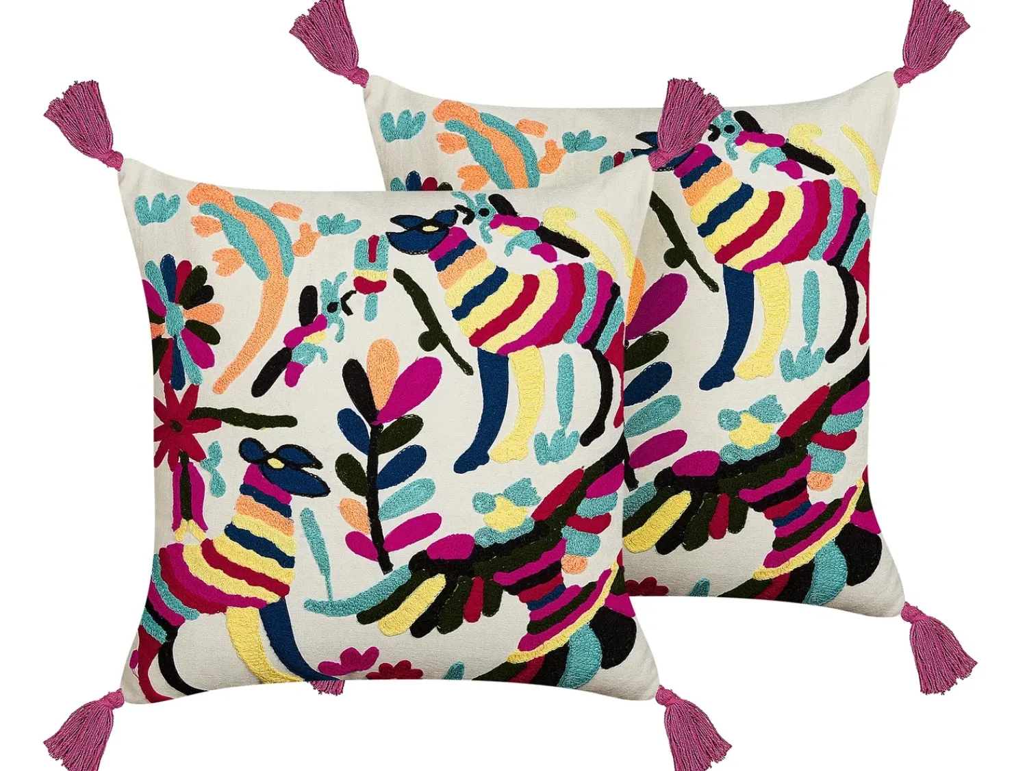 Beliani RAIGANJ Cotone 50 x 50 cm Multicolore Trama astratta Bianco Giallo Rosa Multicolore
