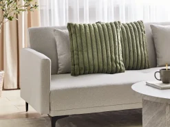 New Beliani Set di 2 cuscini RAKYA Finta pelliccia 45 x 45 cm A strisce Verde