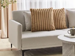 Clearance Beliani Set di 2 cuscini RAKYA Finta pelliccia 45 x 45 cm chiaro A strisce Marrone