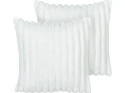 Online Beliani Set di 2 cuscini RAKYA Finta pelliccia 45 x 45 cm A strisce Bianco