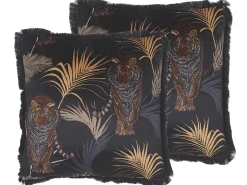 Outlet Beliani Set di 2 cuscini RAMTEK Velluto 45 x 45 cm Nero Trama animale Arancione Beige Grigio Nero