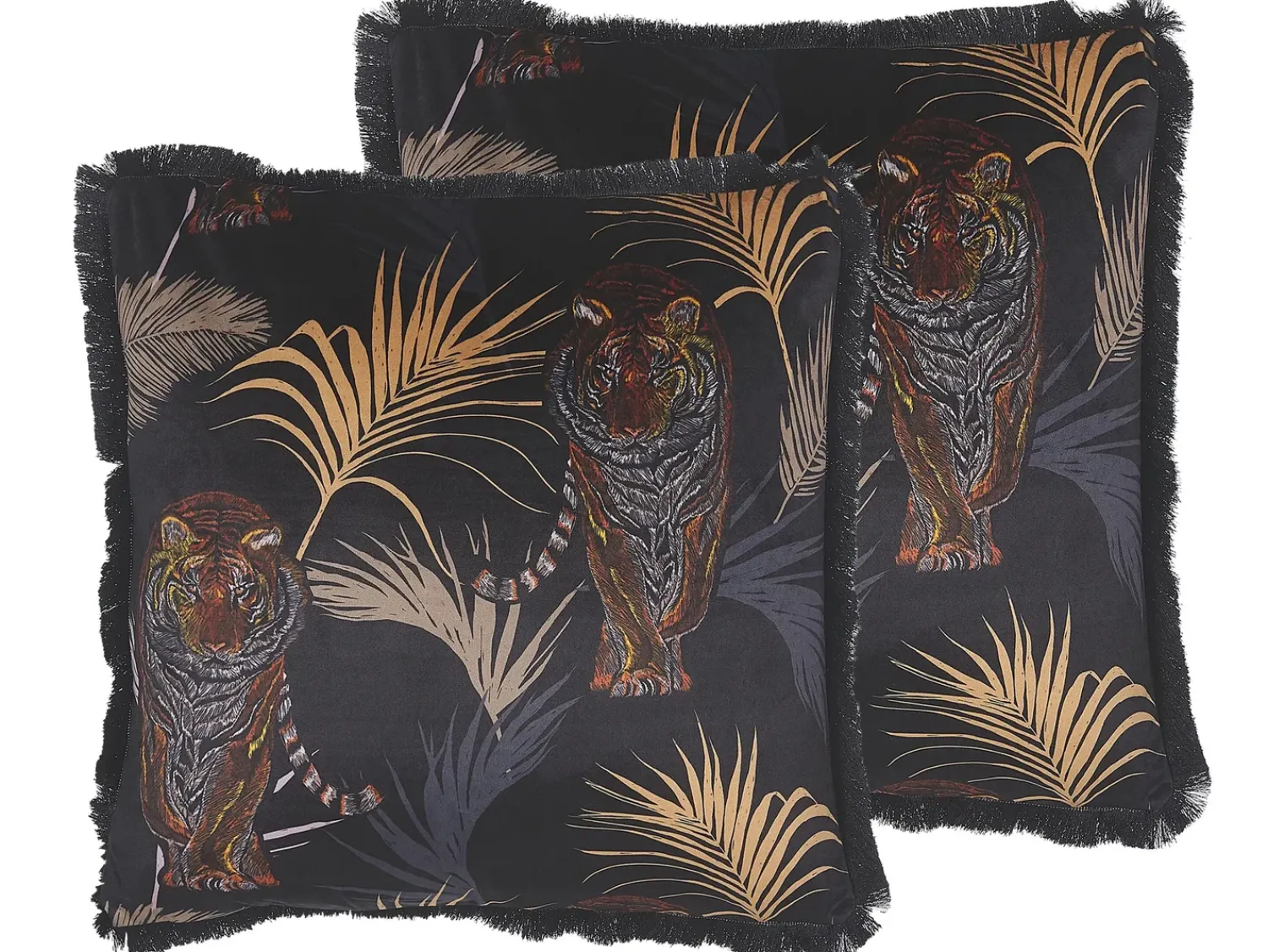 Outlet Beliani Set di 2 cuscini RAMTEK Velluto 45 x 45 cm Nero Trama animale Arancione Beige Grigio Nero
