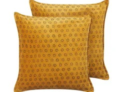 New Beliani Set di 2 cuscini RAPIS Velluto 45 x 45 cm Trama geometrica Giallo