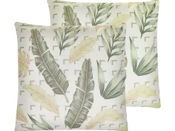 New Beliani Set di 2 cuscini RHAPIS 45 x 45 cm Verde Trama di piante Beige Verde