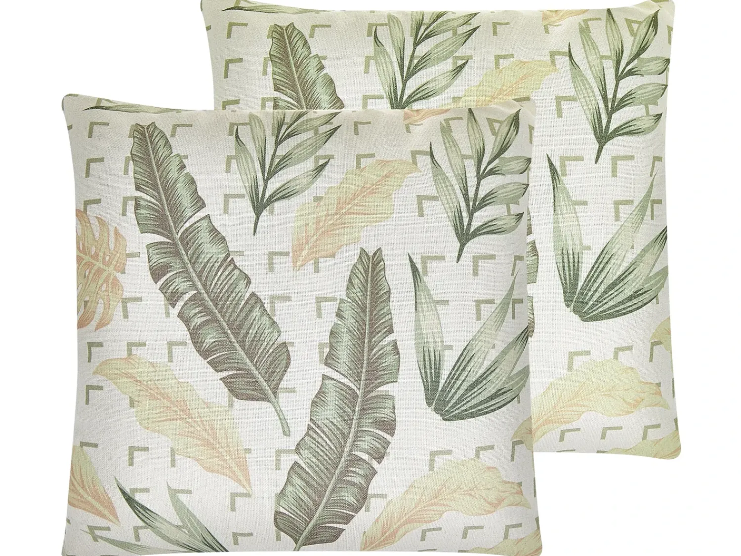 New Beliani Set di 2 cuscini RHAPIS 45 x 45 cm Verde Trama di piante Beige Verde