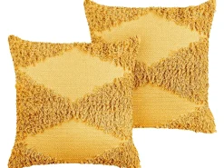 Best Beliani Set di 2 cuscini RHOEO Cotone 45 x 45 cm Trama geometrica Giallo