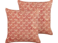 Sale Beliani Set di 2 cuscini RHUS Cotone 45 x 45 cm Rosso Trama geometrica Bianco Rosso