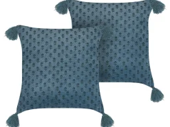 Outlet Beliani Set di 2 cuscini RIBES Velluto 45 x 45 cm scuro Trama floreale Blu