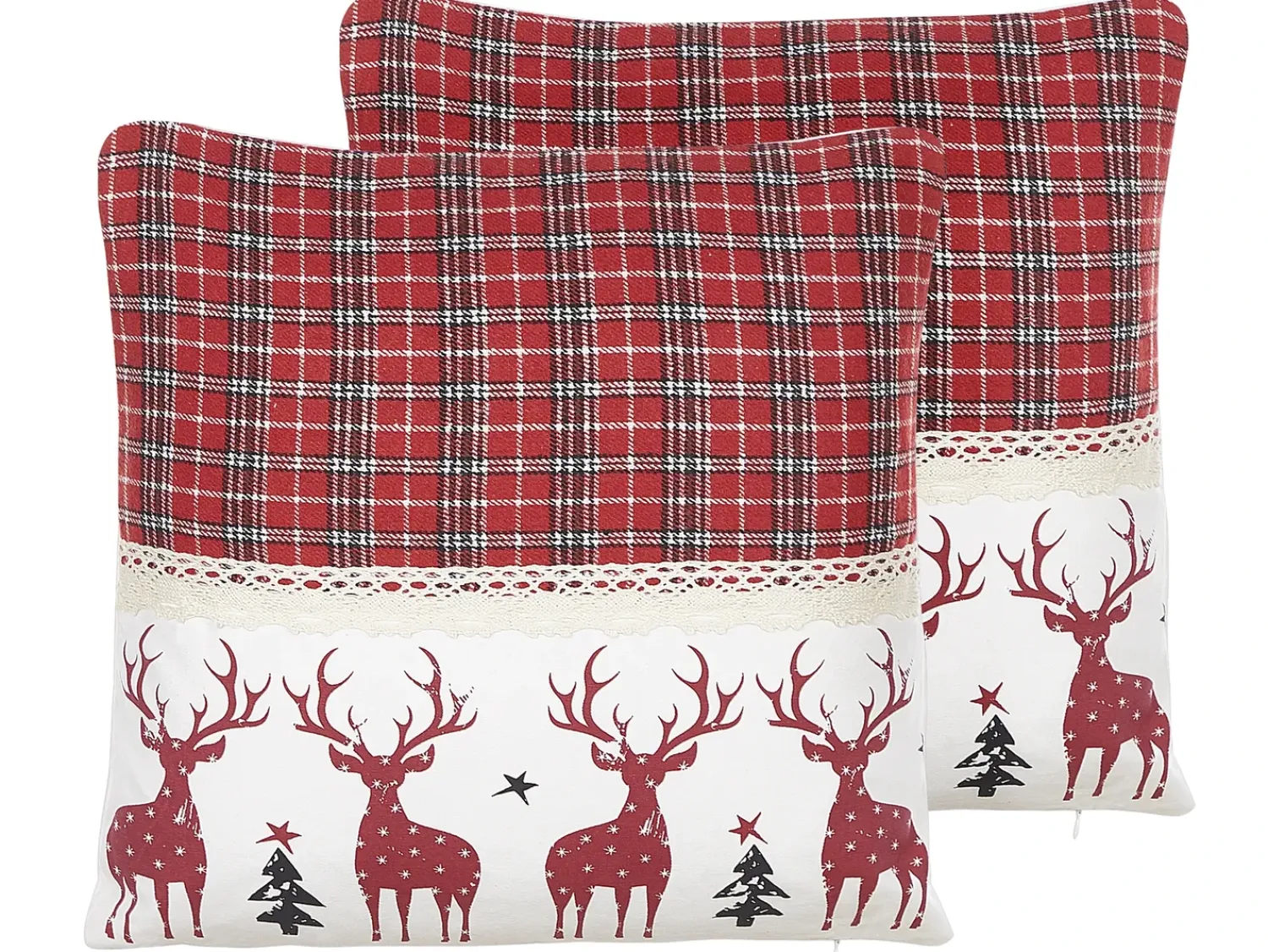 Clearance Beliani Set di 2 cuscini ROBBIE 45 x 45 cm Rosso Modello natalizio Bianco Rosso