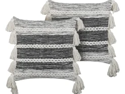 Sale Beliani Set di 2 cuscini ROCHEA Cotone 45 x 45 cm Nero A strisce Bianco Nero