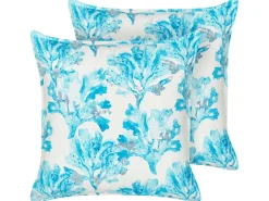 New Beliani Set di 2 cuscini ROCKWEED Cotone 45 x 45 cm Blu Trama floreale Bianco Blu