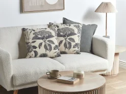 Online Beliani Set di 2 cuscini ROSEMARY Cotone 45 x 45 cm Grigio Trama floreale Beige Grigio