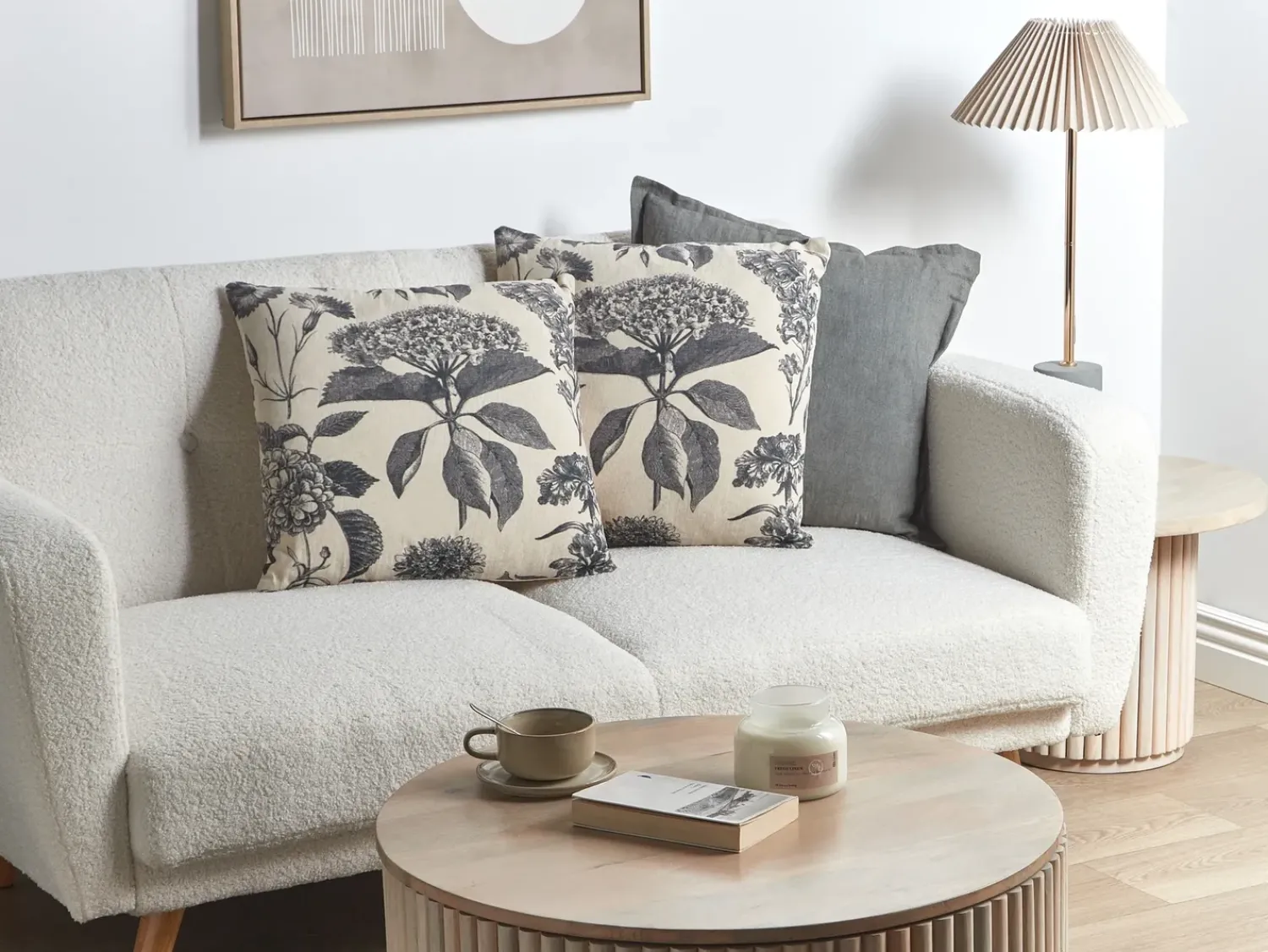 Online Beliani Set di 2 cuscini ROSEMARY Cotone 45 x 45 cm Grigio Trama floreale Beige Grigio