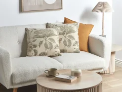 Online Beliani Set di 2 cuscini ROSEMARY Cotone 45 x 45 cm Verde oliva Trama floreale Beige Verde