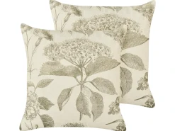 Online Beliani Set di 2 cuscini ROSEMARY Cotone 45 x 45 cm Verde oliva Trama floreale Beige Verde