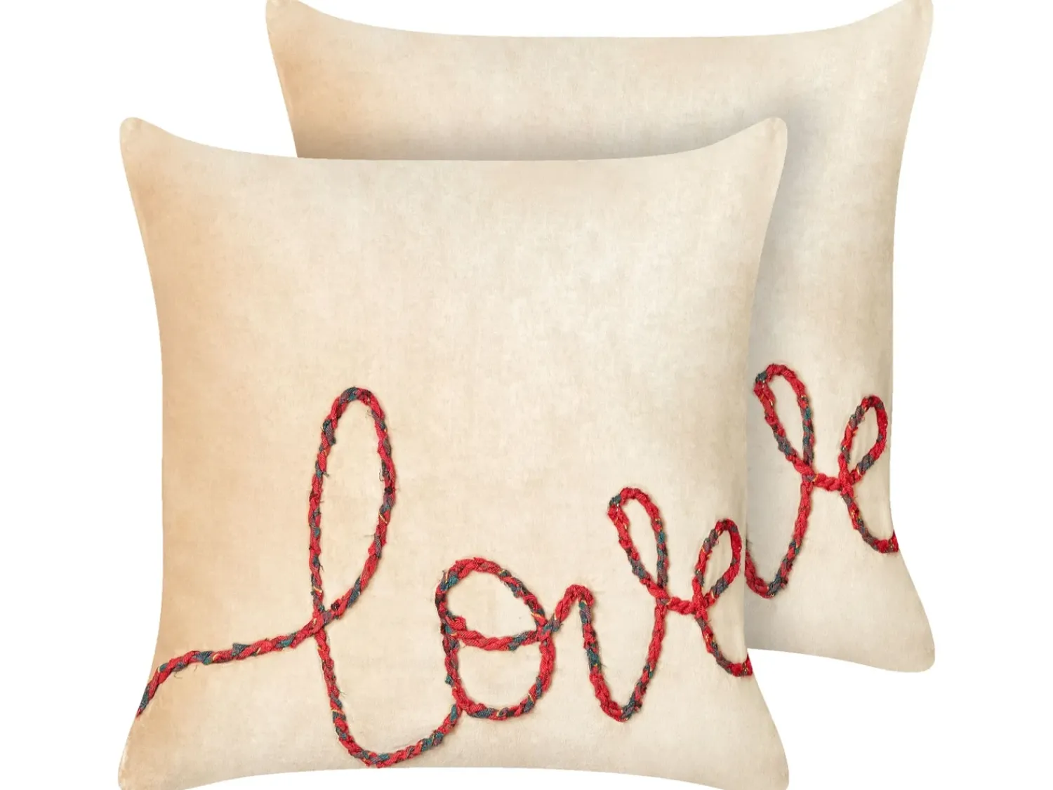 Outlet Beliani Set di 2 cuscini ROTALA Cotone 45 x 45 cm Beige Scritta Beige Rosso Verde