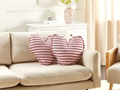 Outlet Beliani Set di 2 cuscini RUBIA Cotone 45 x 45 cm Rosso A strisce Bianco Rosso